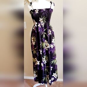Vintage Hawaiian Purple Floral Maxi Dress, One Size, Aloha Mo'i